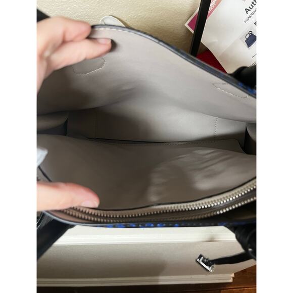 NWT Michael Kors Black Electric Blue Leopard Saffiano Mercer Large Tote - Picture 15 of 16